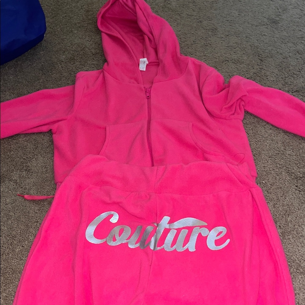 SHEIN Pink Couture Hoodie and Sweatpants Set